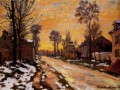 Camino en Louveciennes derritiendo nieve puesta de sol paisaje de Claude Monet